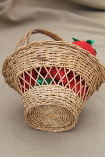 photo of hand-stitched stuffed strawberries in wicker berry basket, folk art strawberry basket #7