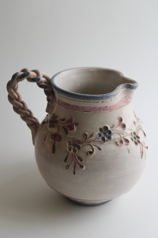 photo of handthrown pottery pitcher vintage Ainring Keramik Germany, cottage flowers pattern  #1