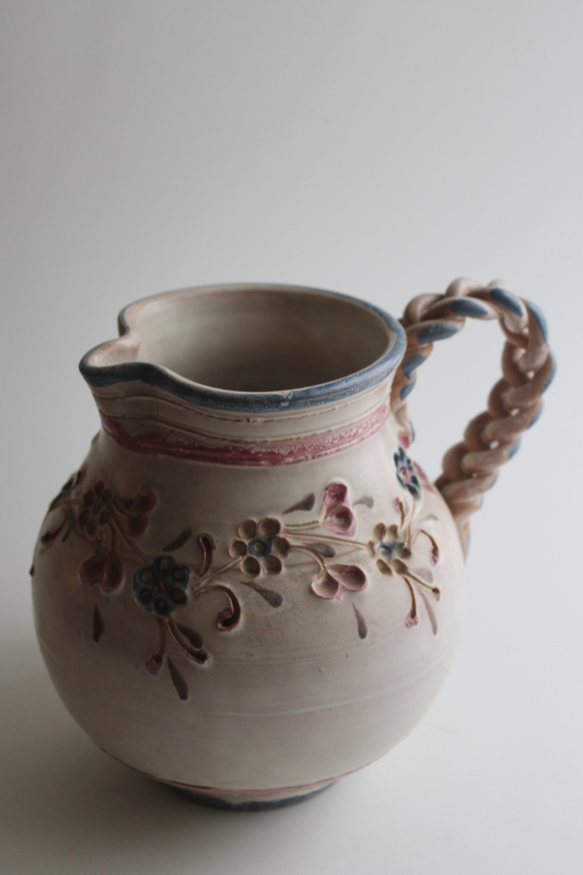 photo of handthrown pottery pitcher vintage Ainring Keramik Germany, cottage flowers pattern  #2