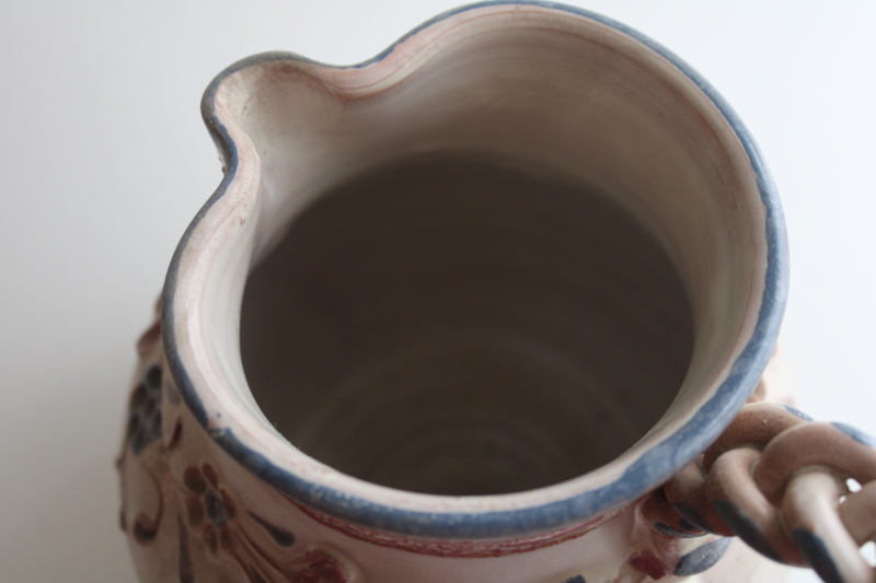 photo of handthrown pottery pitcher vintage Ainring Keramik Germany, cottage flowers pattern  #3