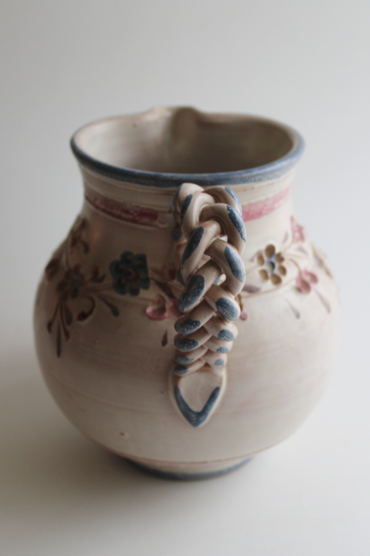 photo of handthrown pottery pitcher vintage Ainring Keramik Germany, cottage flowers pattern  #4