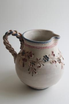 catalog photo of handthrown pottery pitcher vintage Ainring Keramik Germany, cottage flowers pattern 