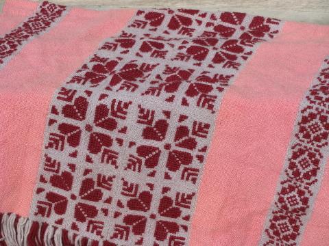 photo of hand-woven & embroidered wool throw blanket, vintage weave-it afghan #2