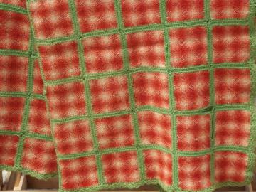 catalog photo of hand-woven ombre squares wool throw blanket, vintage weave-it afghan