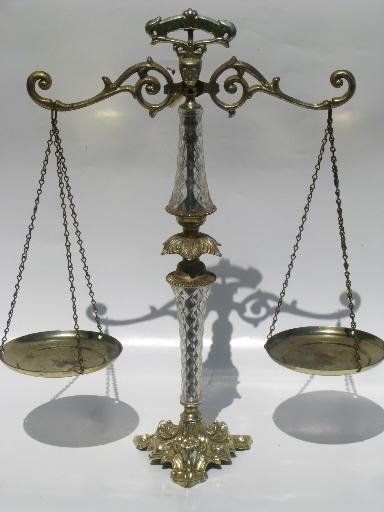 photo of hanging balance scales for display, retro 50s lucite plastic and gold #1