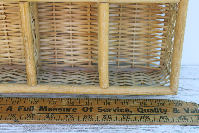 photo of hanging wall basket display box, bamboo or rattan woven basketweave cubbyhole shelves  #4