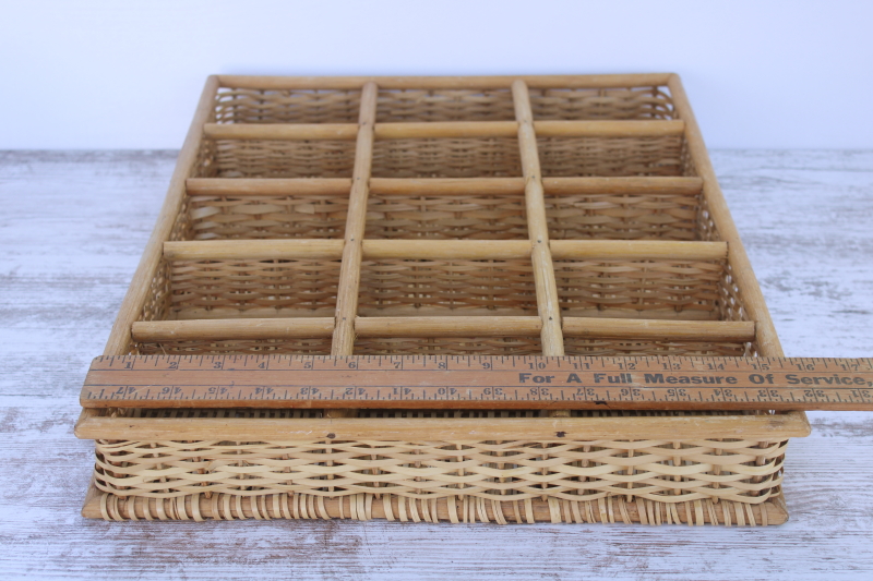 photo of hanging wall basket display box, bamboo or rattan woven basketweave cubbyhole shelves  #5