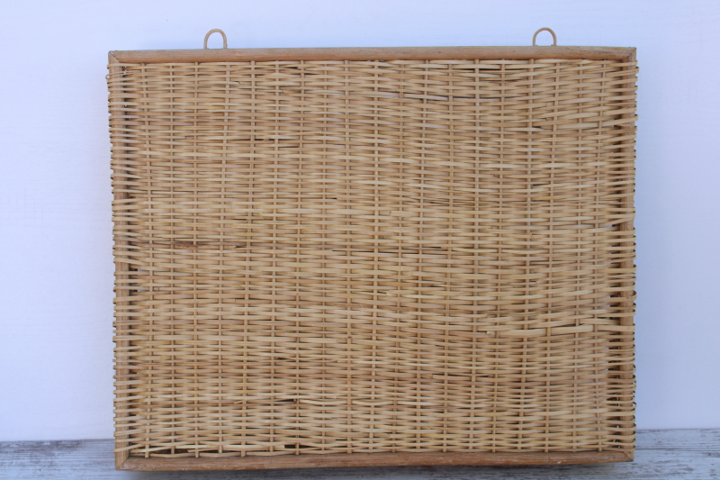 photo of hanging wall basket display box, bamboo or rattan woven basketweave cubbyhole shelves  #6