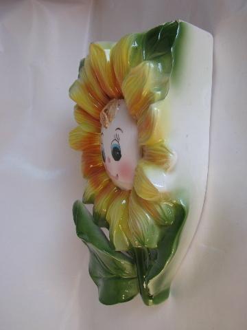 photo of happy sunflowers, vintage Japan china wall pockets, big & small #3