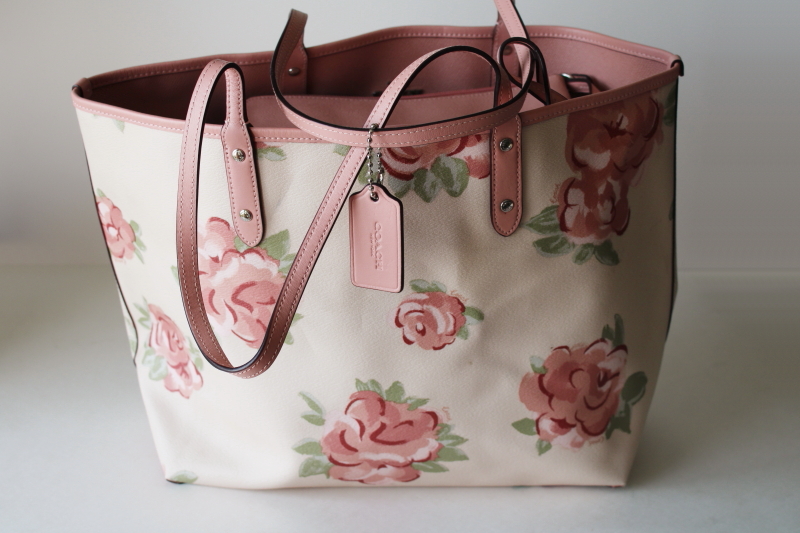 photo of hard to find large flower print pink reversible Coach city tote bag w/ wristlet purses  #7