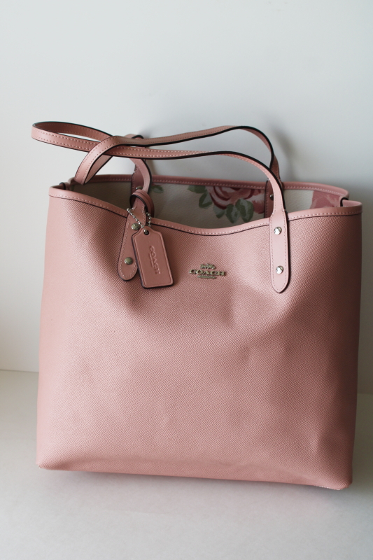 photo of hard to find large flower print pink reversible Coach city tote bag w/ wristlet purses  #9