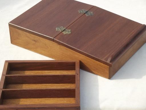 photo of hardwood artist box  lap desk w/ sloped easel writing / drawing surface #2