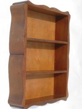 catalog photo of hardwood wall box hanging shelf, cottage whatnot shelves, 50s vintage