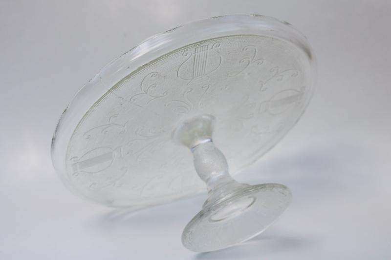 photo of harp pattern sandwich glass cake plate (plain, no gold) vintage pressed glass #2