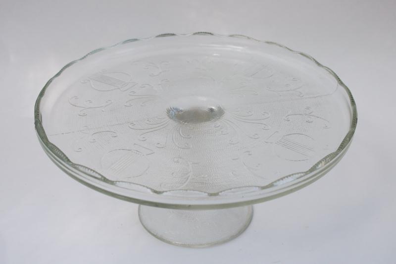 photo of harp pattern sandwich glass cake plate (plain, no gold) vintage pressed glass #6