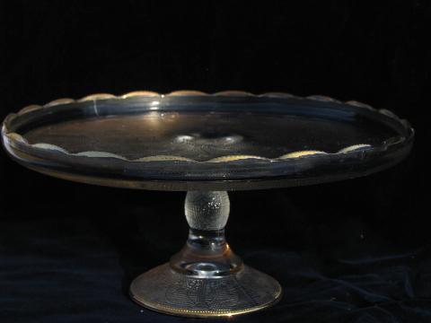 photo of harp pattern vintage despression glass cake stand, pedestal cake plate #1