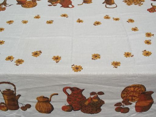 photo of harvest kitchen vintage printed linen tablecloth, Califoria Hand Print? #1