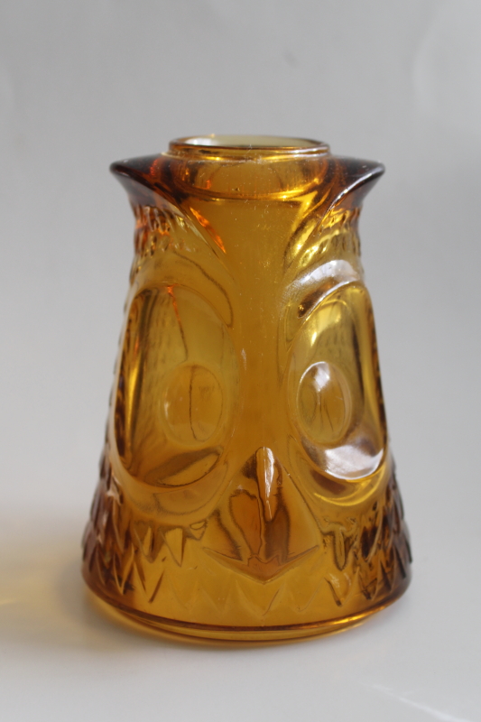 photo of head only vintage Viking amber glass owl glimmer light fairy lamp candle holder shade  #1