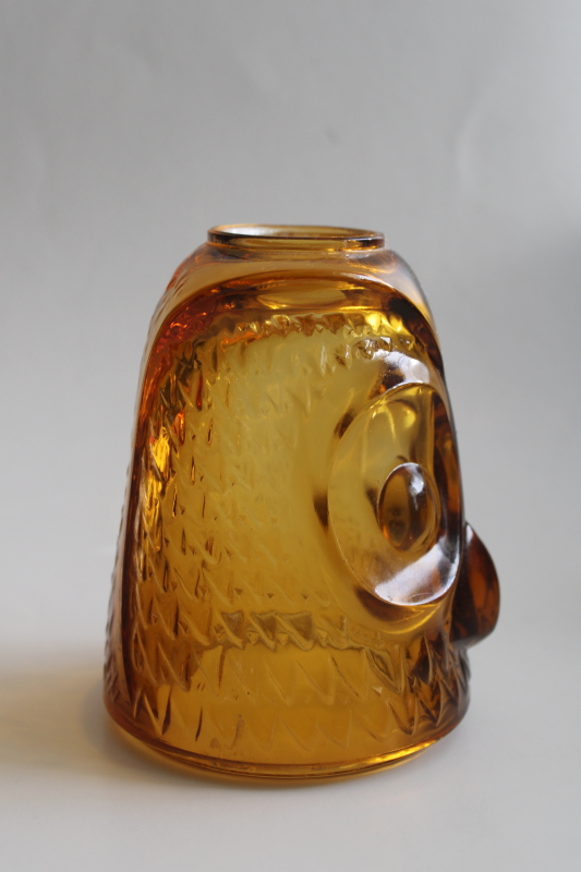 photo of head only vintage Viking amber glass owl glimmer light fairy lamp candle holder shade  #2