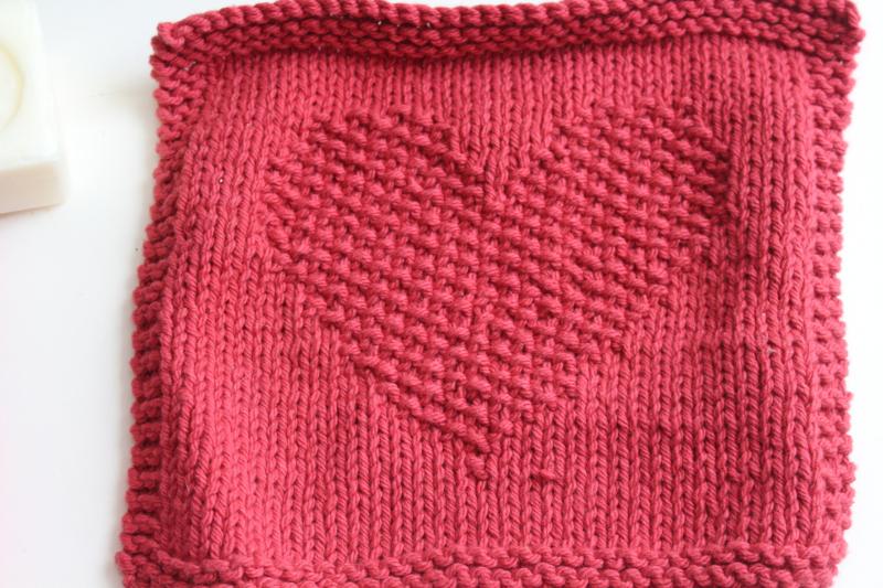 photo of heart pattern hand knit barn red cotton yarn dish cloth wash cloths #3