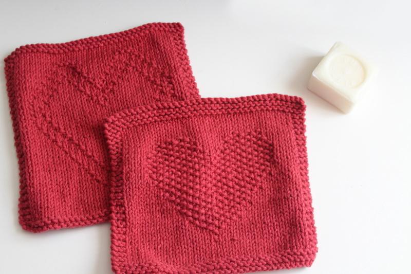 photo of heart pattern hand knit barn red cotton yarn dish cloth wash cloths #5