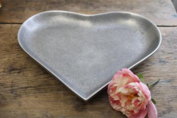 heart shaped armetale type pewter dish, vintage Pewtarex York Pennsylvania 