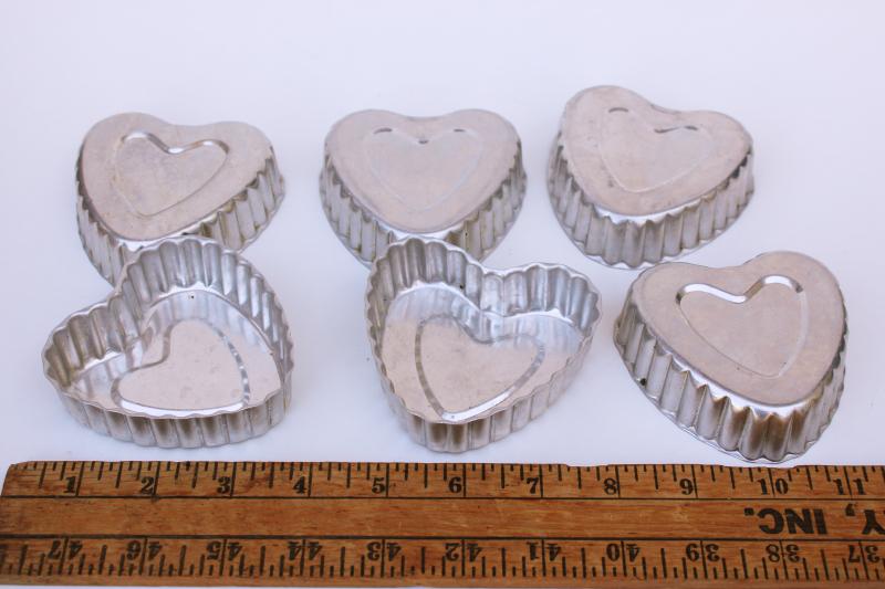 photo of heart shaped vintage tart pans, fluted aluminum baking tins or food molds #2