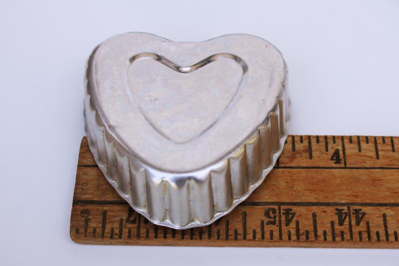 photo of heart shaped vintage tart pans, fluted aluminum baking tins or food molds #3