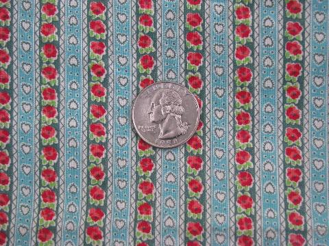 photo of hearts & flowers vintage tiny print flowered stripe cotton quilting fabric #1