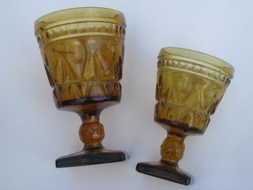 photo of heavy amber glass goblets, vintage Colony Park Lane wine and water glasses #2