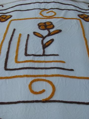 photo of heavy antique cotton chenille bedspread, 1930s vintage art deco flower #3