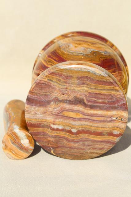 photo of heavy carved stone mortar & pestle, red/ brown banded agate or onyx  #6