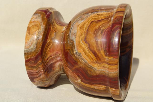 photo of heavy carved stone mortar & pestle, red/ brown banded agate or onyx  #7