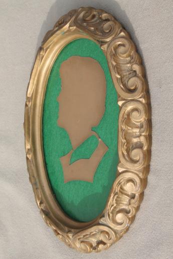 photo of heavy carved vintage gold Burwood oval frame w/ cut paper silhouette picture #2