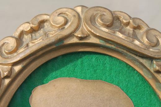 photo of heavy carved vintage gold Burwood oval frame w/ cut paper silhouette picture #4