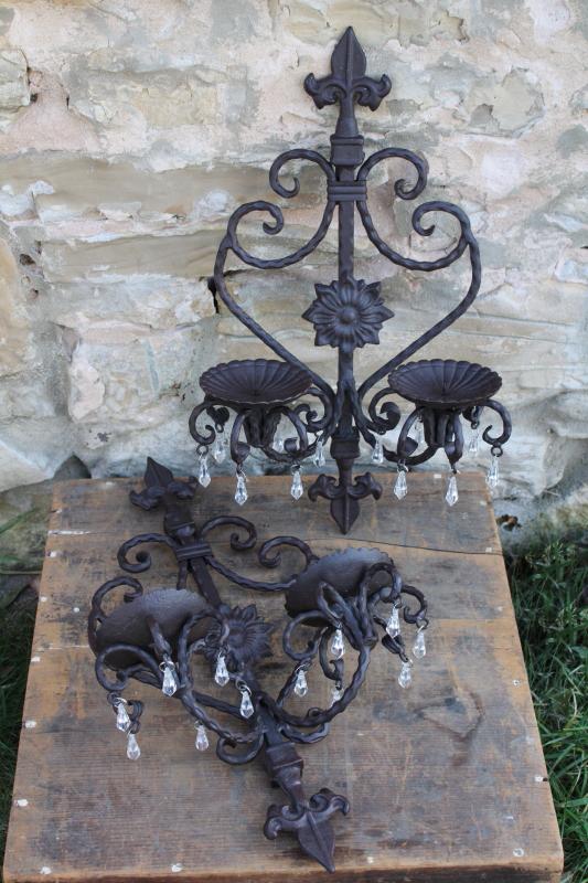 photo of heavy cast iron wall sconces, French country fleur de lis architectural decor #1