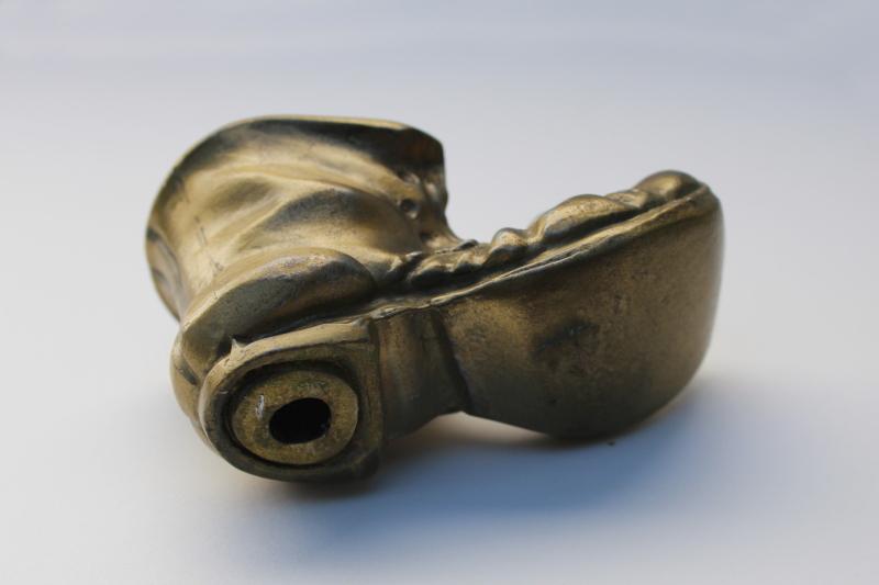 photo of heavy cast metal paperweight / pipe holder, old work boot shoe w/ antique brass finish #1