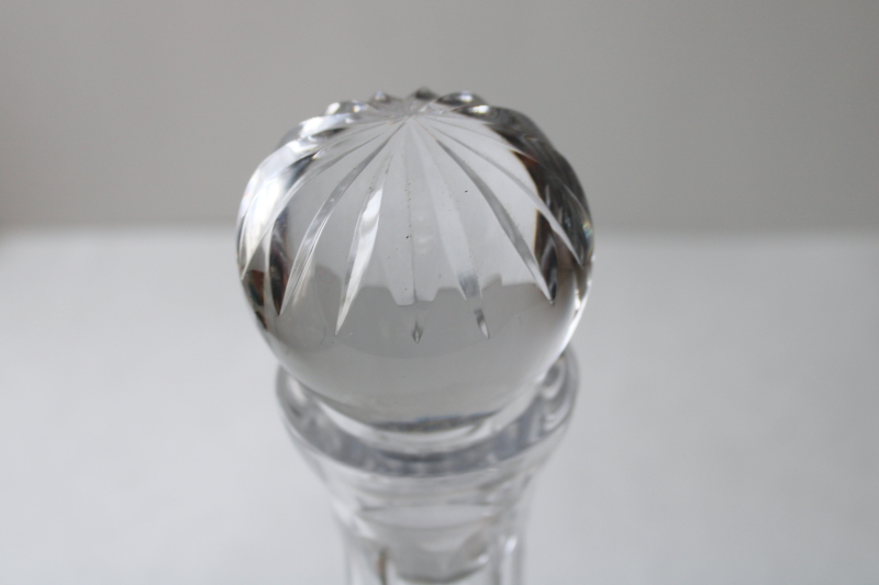 photo of heavy clear crystal ships decanter, glass stopper & bottle w/ wide base  #3