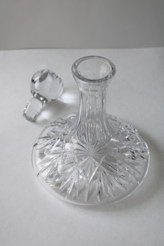 photo of heavy clear crystal ships decanter, glass stopper & bottle w/ wide base  #4