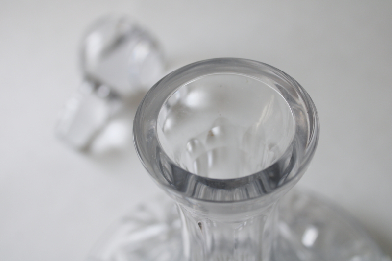 photo of heavy clear crystal ships decanter, glass stopper & bottle w/ wide base  #6