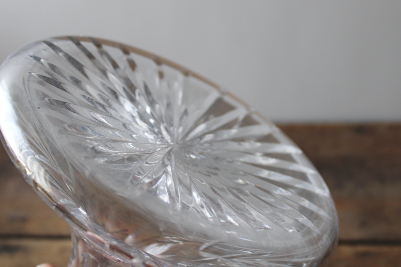 photo of heavy clear crystal ships decanter, glass stopper & bottle w/ wide base  #8