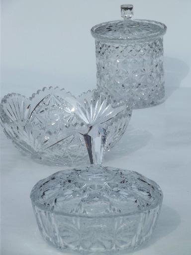 photo of heavy crystal candy dish, canister jar & bowl, vintage glassware lot  #1