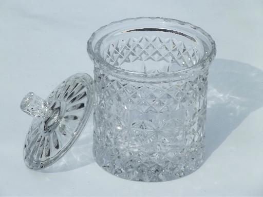 photo of heavy crystal candy dish, canister jar & bowl, vintage glassware lot  #11