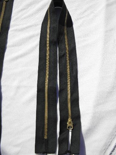 photo of heavy duty solid brass Talon zippers, new old stock closed end black 26