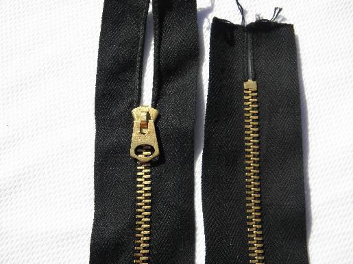 photo of heavy duty solid brass Talon zippers, new old stock closed end black 26