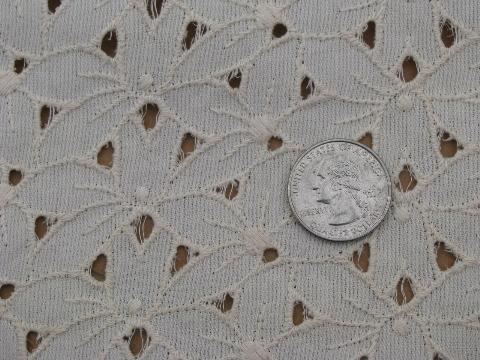 photo of heavy embroidered cotton fabric, eyelet openwork, vintage ecru color #1