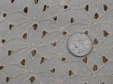 catalog photo of heavy embroidered cotton fabric, eyelet openwork, vintage ecru color