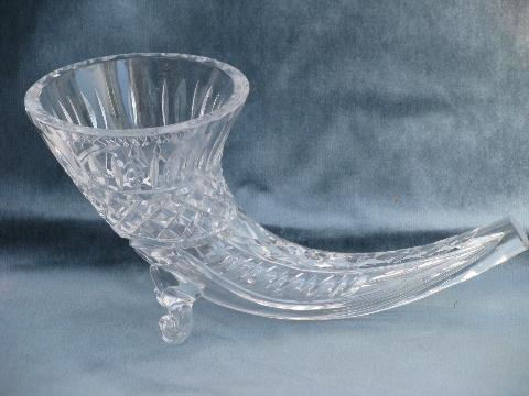 photo of heavy glass crystal horn of plenty cornucopia vase #1