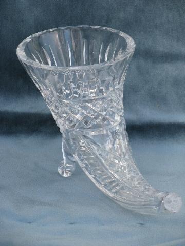 photo of heavy glass crystal horn of plenty cornucopia vase #2