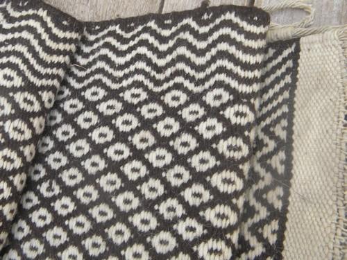 photo of heavy handwoven natural wool Indian blanket rug, vintage 30